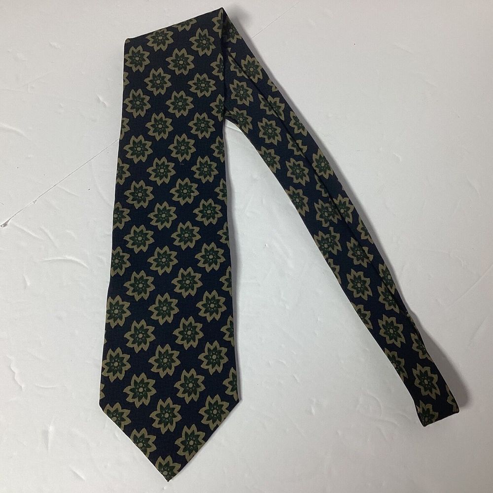 GIORGIO ARMANI Cravatte Navy Blue Gold Green Floral Silk Necktie Made In Italy